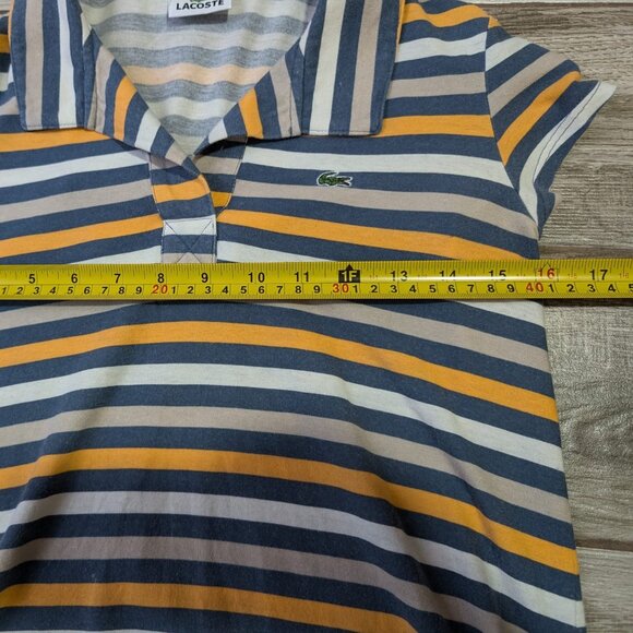 LACOSTE Polo Shirt Women's Sz 38 Top Short Sleeve Navy Blue White Striped Cotton - Picture 7 of 7